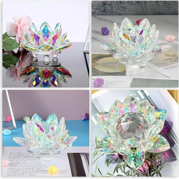 4 Inch Sparkle Crystal Lotus Flower Figurines Decorative Lotus Flower Ornament, - Picture 5 of 7
